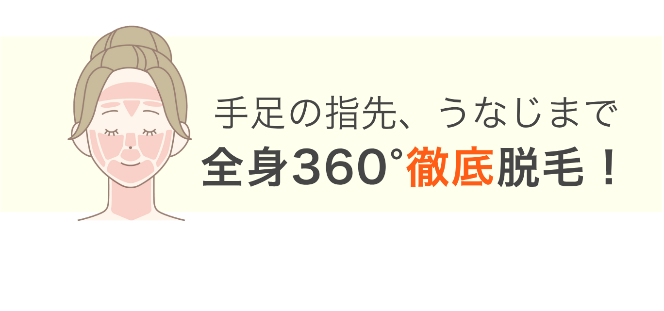 額/眉間/眉上/もみあげも全てカバー!手足の指先、うなじまで全身360°徹底脱毛!